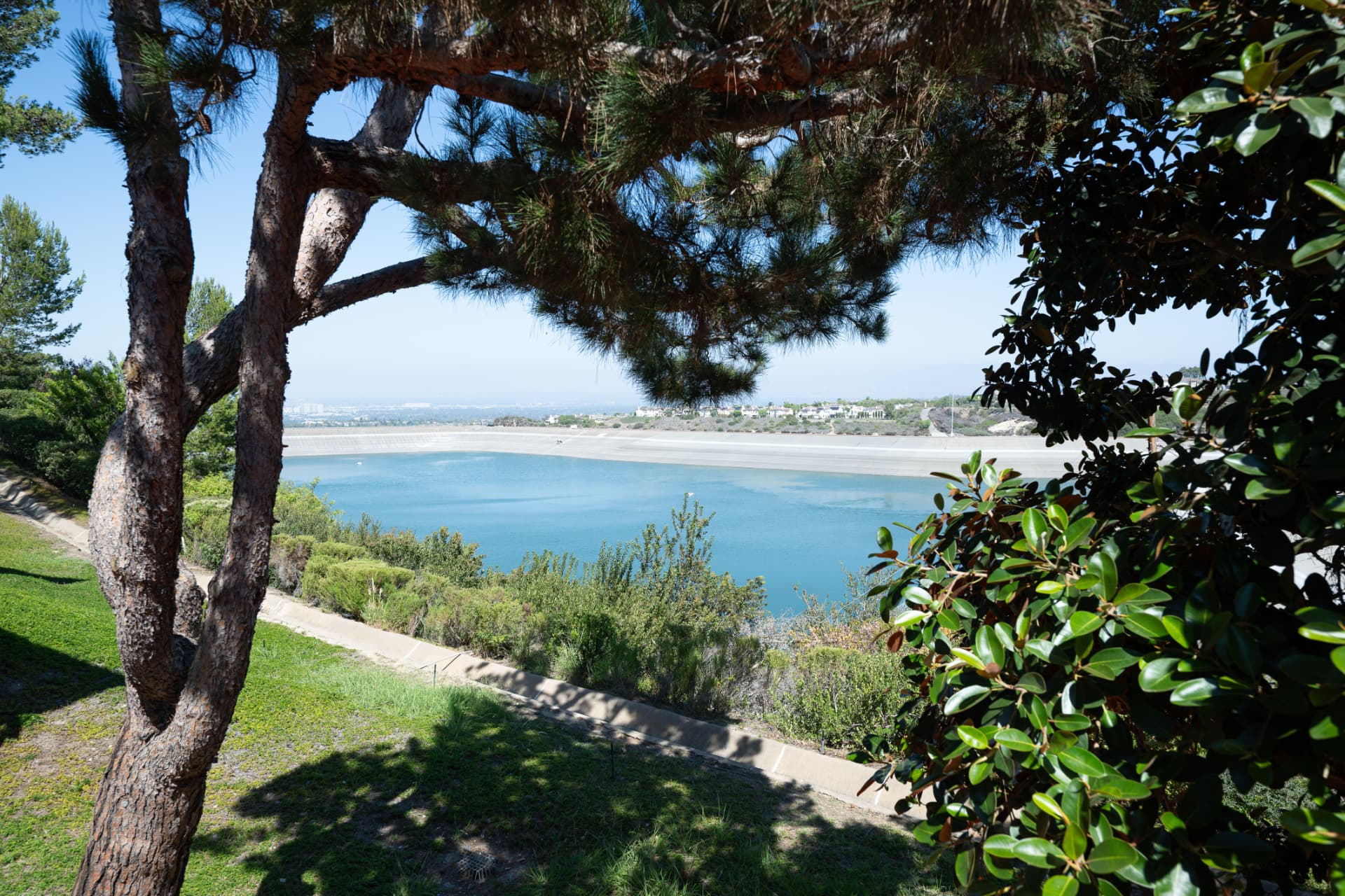 Reservoir view through the mature trees surrounding the home